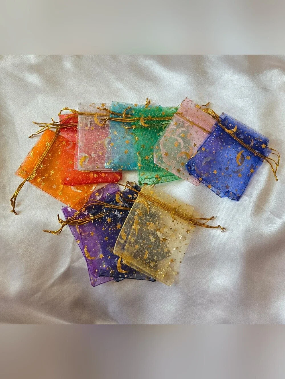 Organza 20 Ct Multicolor Star & Moon Favor Bags with Gold Drawstrings